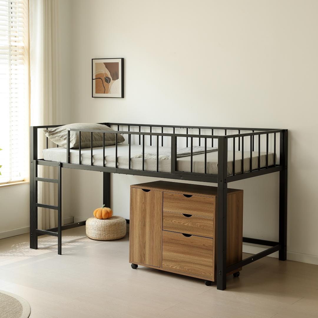 超人気！ロフトベッド パイプベッド シングル 高さ110cm Black