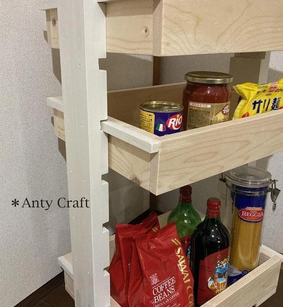 【引取可能】可動棚付キッチンワゴン キャスター付 3段収納 N/W 完成品