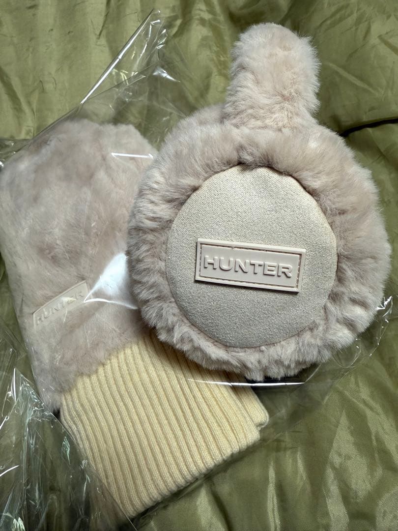 HUNTER ベージュ イヤーマフ ミトン　セット