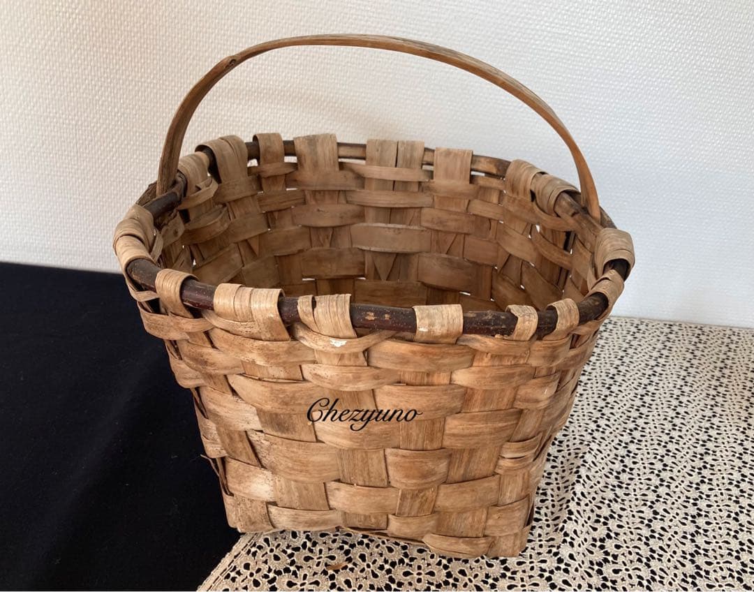 フランスアンティーク栗の皮バスケット 大きめかご