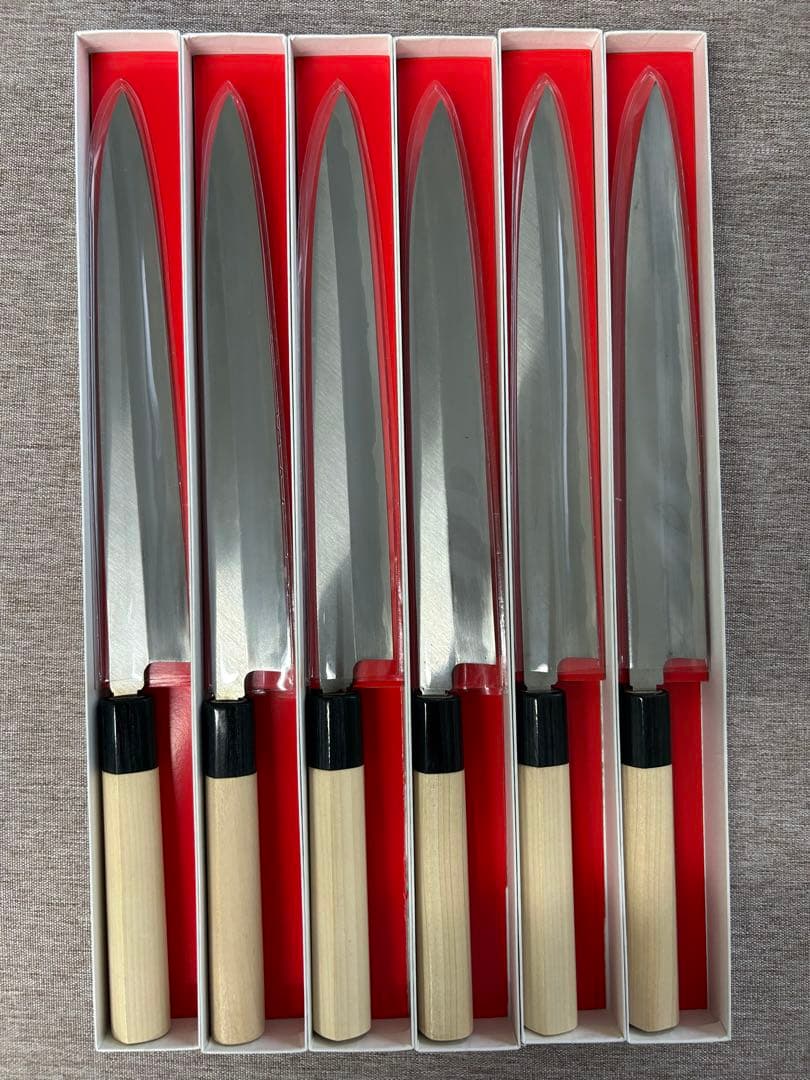 [6個セット] 柳刃 包丁 240mm 安来鋼青紙２号 朴シノギ柄