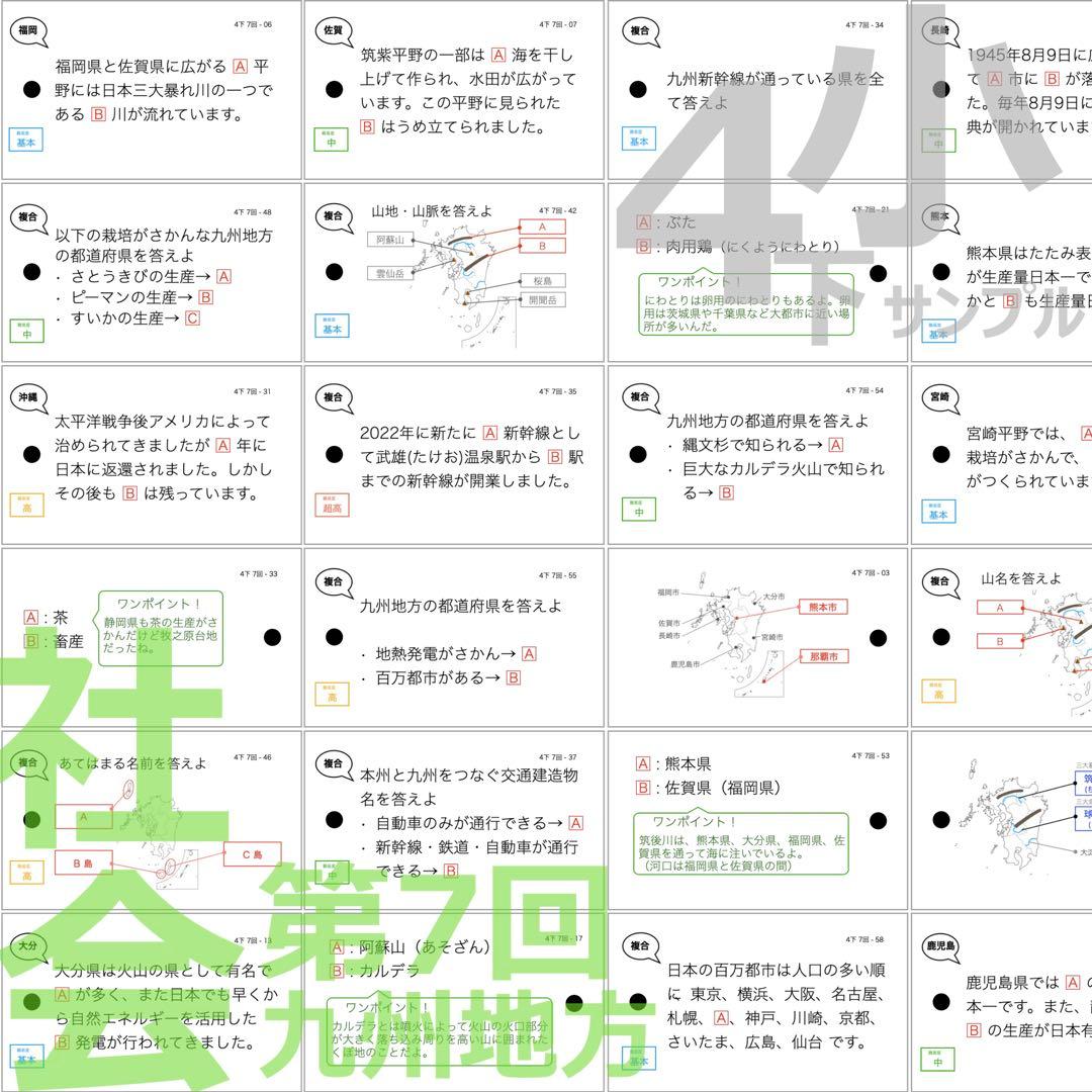 中学受験 暗記カード【4年下 社会・理科6-9回】 予習シリーズ 組み分け対策