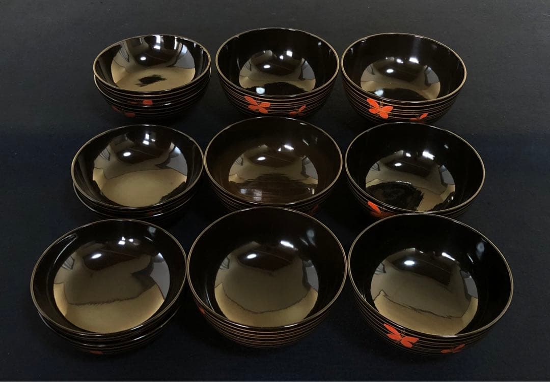 《R》懐石 黒塗 金線模様 吸物椀6客 克己作 木製漆器 共箱 260128く2