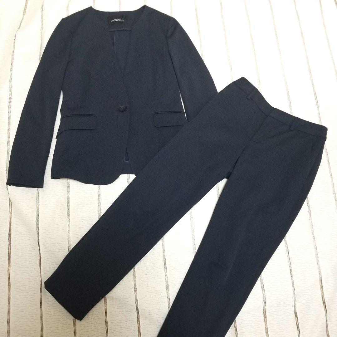 【グリーンレーベル】洗える 形状記憶 セットアップ ノーカラー スーツ