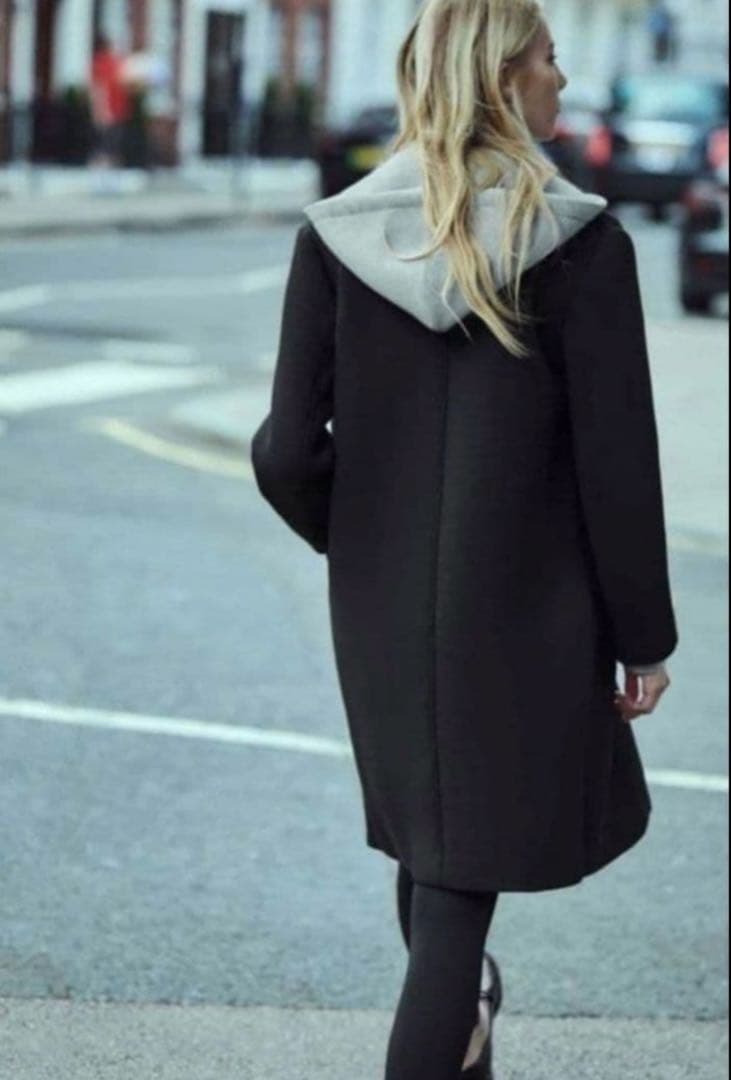 【美品】ZARA デタッチャブルフードコート ロング チェスター 黒ブラックXL