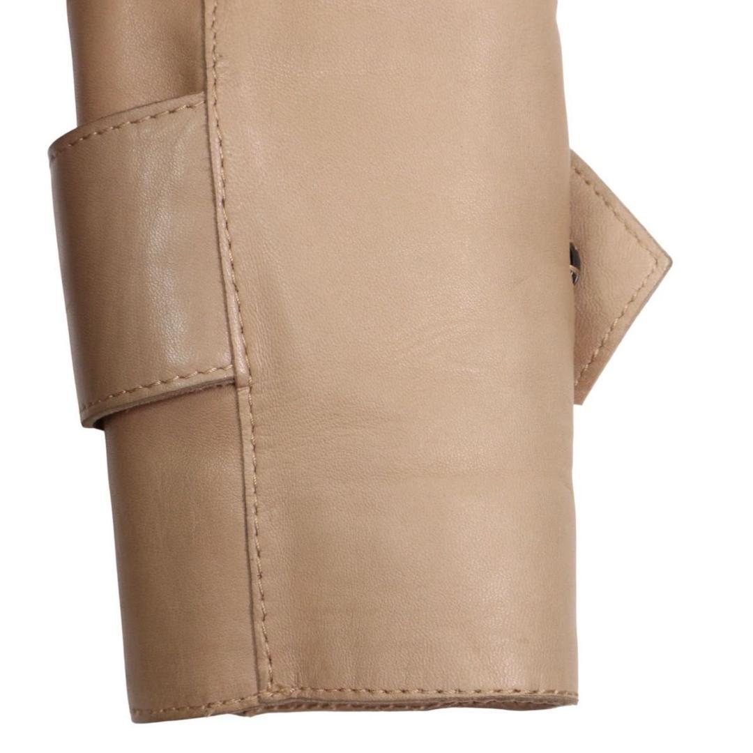 【高級】D&G レザーコート　カーフレザー　ロング丈　レオパード　38　ベージュ