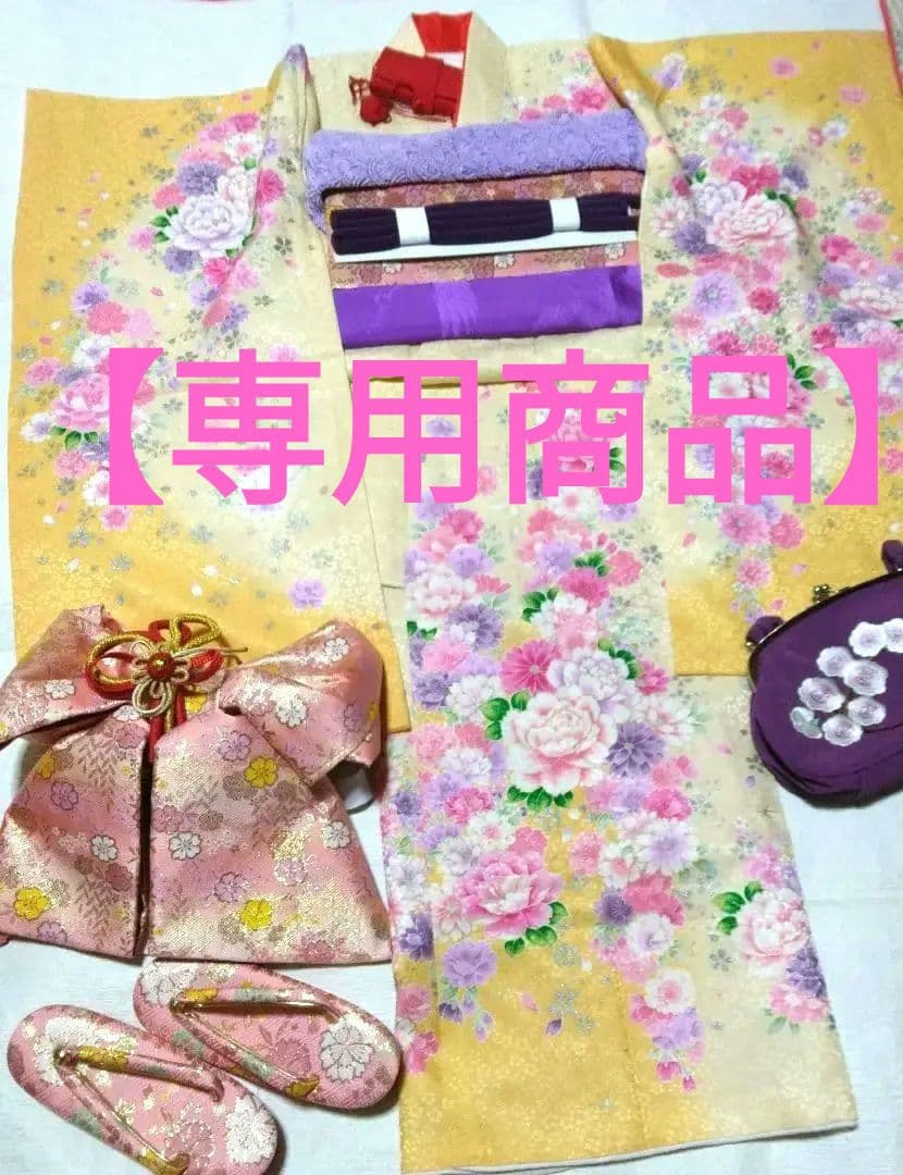 正絹☆やさしげなパステルトーンの花々の舞が清らか＆フェミニンな7歳七五三用祝い着