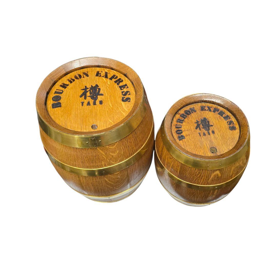 酒樽 木製 ノベルティー BOURBON EXPRESS 酒デキャンタ2個set