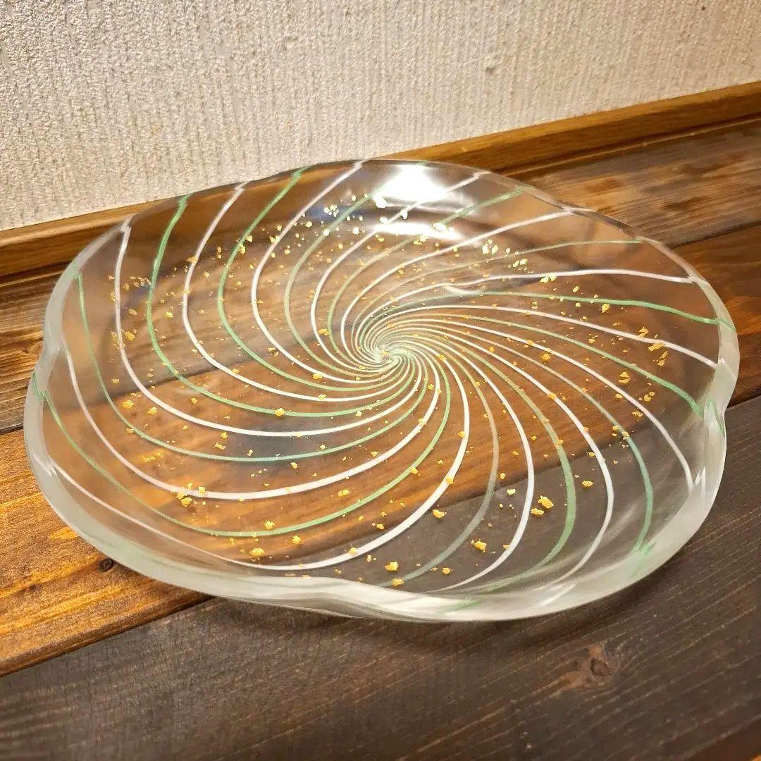 水崎硝子　金箔入りフローラルスパイラルプレート #MZY25