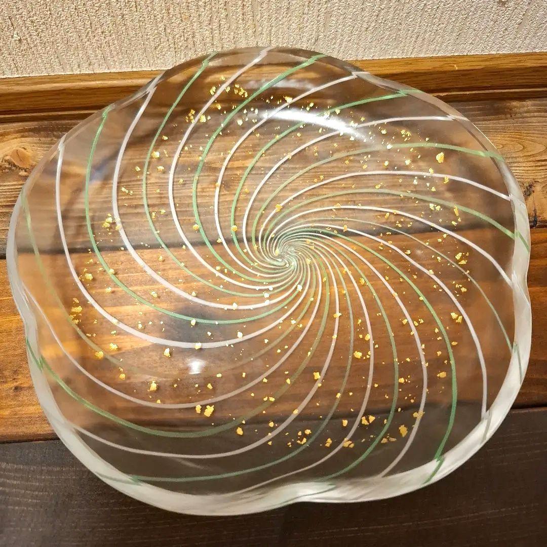 水崎硝子　金箔入りフローラルスパイラルプレート #MZY25