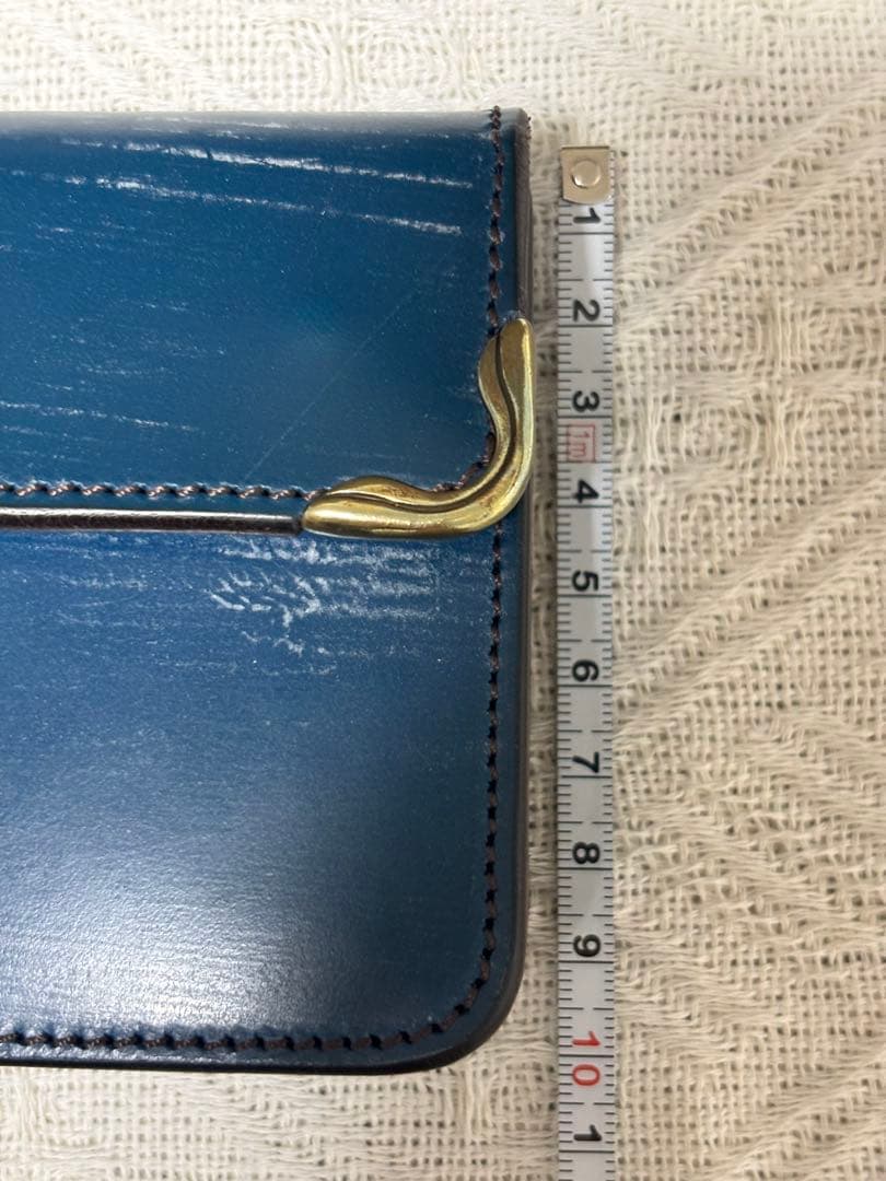 池之端銀革店 CRAMP ブルー コンパクト二つ折り財布