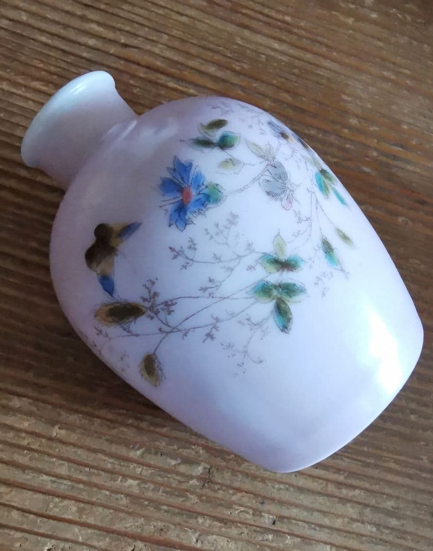 追加参照画像☘アンティーク 手描き山野草 ペールピンク 化粧水・オイル陶器ボトル