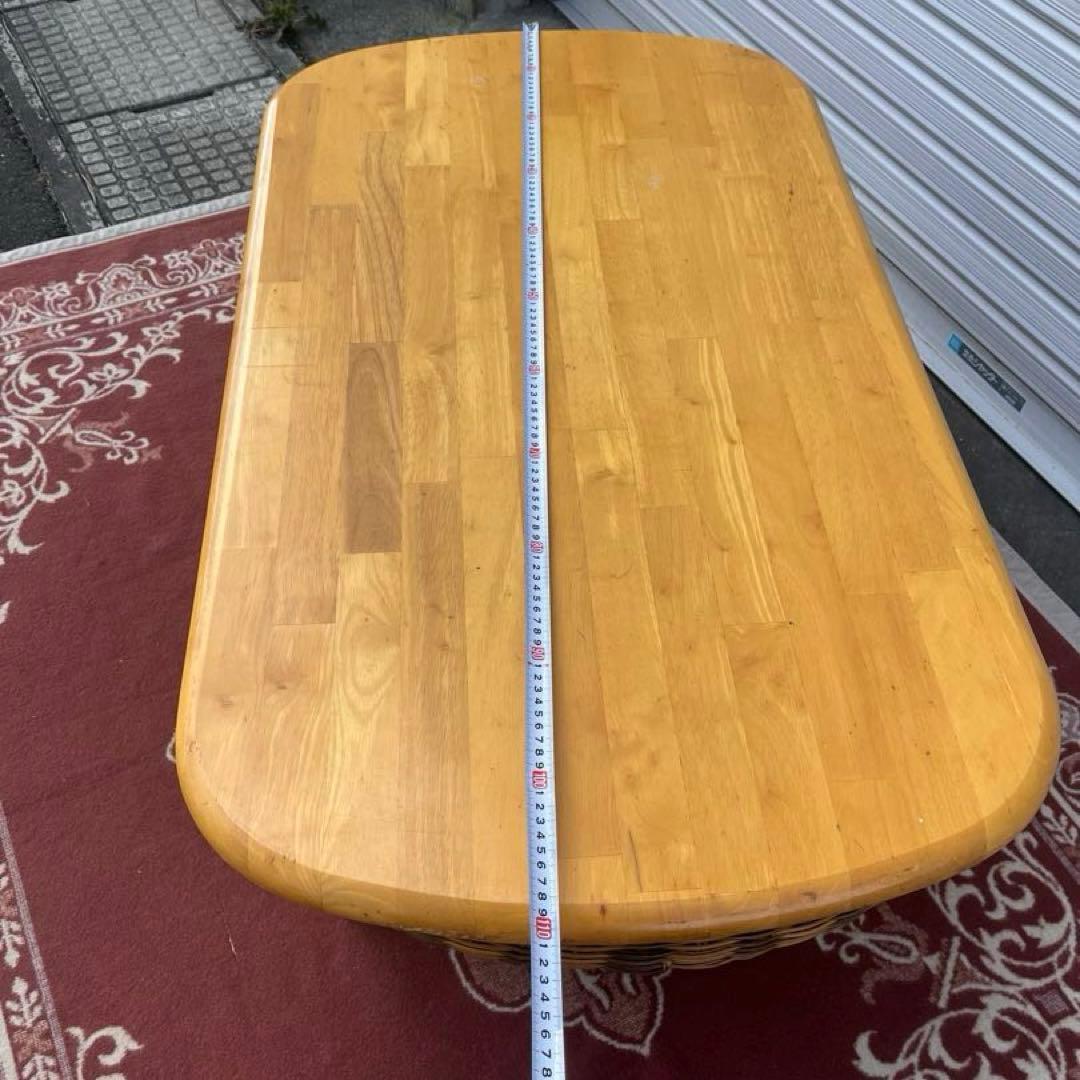 古家具ビンテージ品◼︎籐ラタン×木製天板 センターテーブル ローテーブル