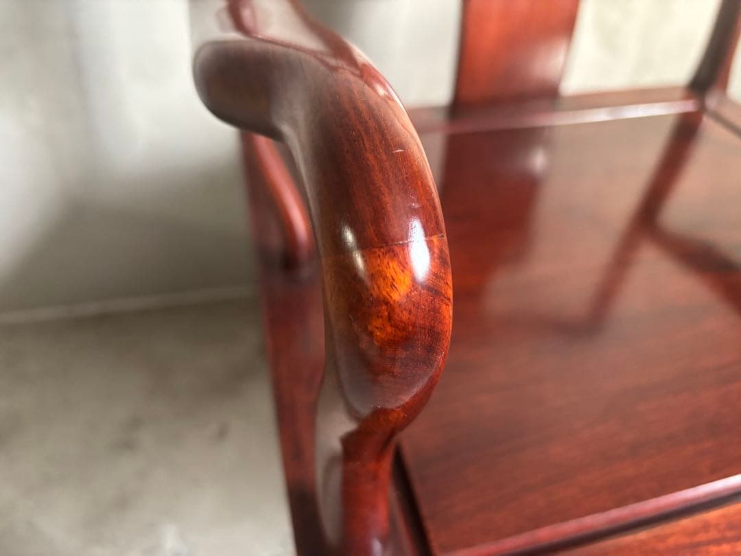 アンティーク 唐木 花梨 無垢材 肘付イス 古家具 アームチェア 木製 ②