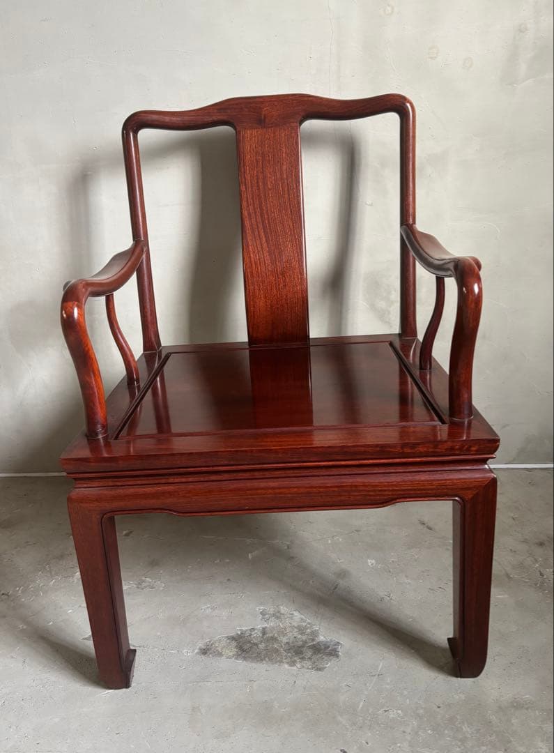 アンティーク 唐木 花梨 無垢材 肘付イス 古家具 アームチェア 木製 ②