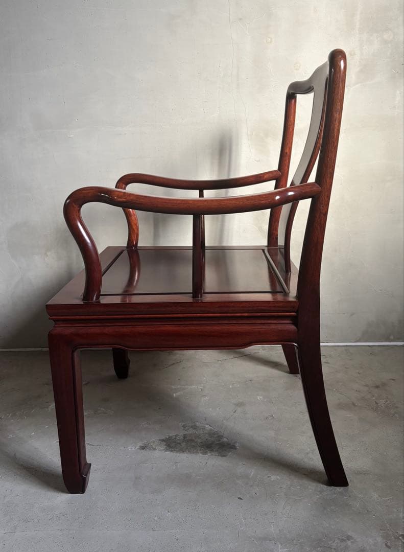 アンティーク 唐木 花梨 無垢材 肘付イス 古家具 アームチェア 木製 ②