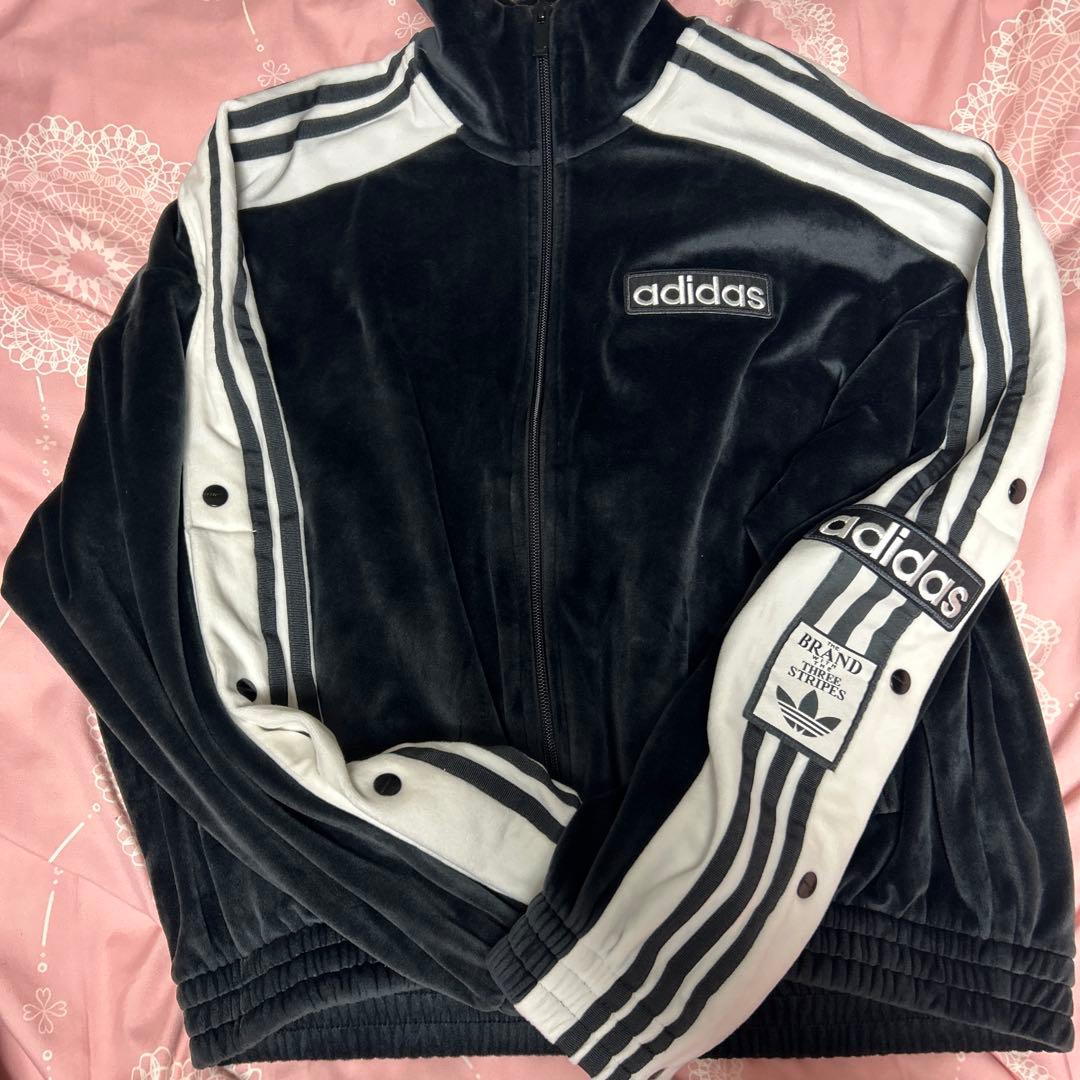 adidas ベルベットジャージ XS～Sブラックホワイト 手提げバッグ セット