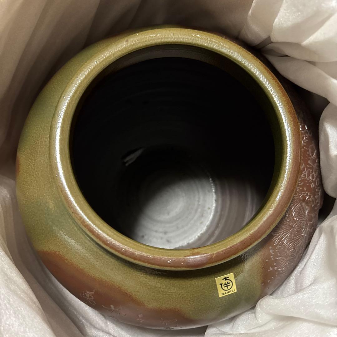 新品 萬古焼 陶器 花瓶 ブラウン グリーン