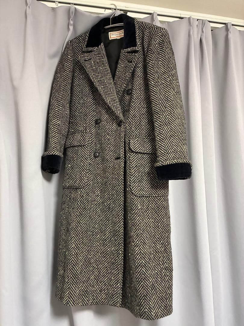 イヴサンローラン ヘリンボーン ダブルブレスト ロングコート