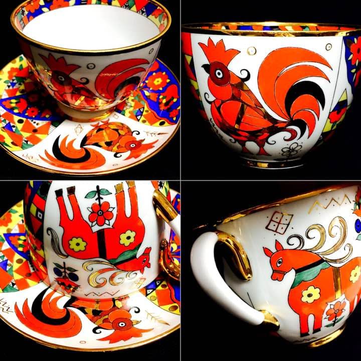 ロシア皇室御用達アンティークロモノーソフインペリアルポセレーン酉年縁起物