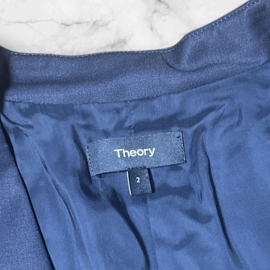 現行タグ Theory ノーカラー スーツセットアップ 2ピース ネイビー ２