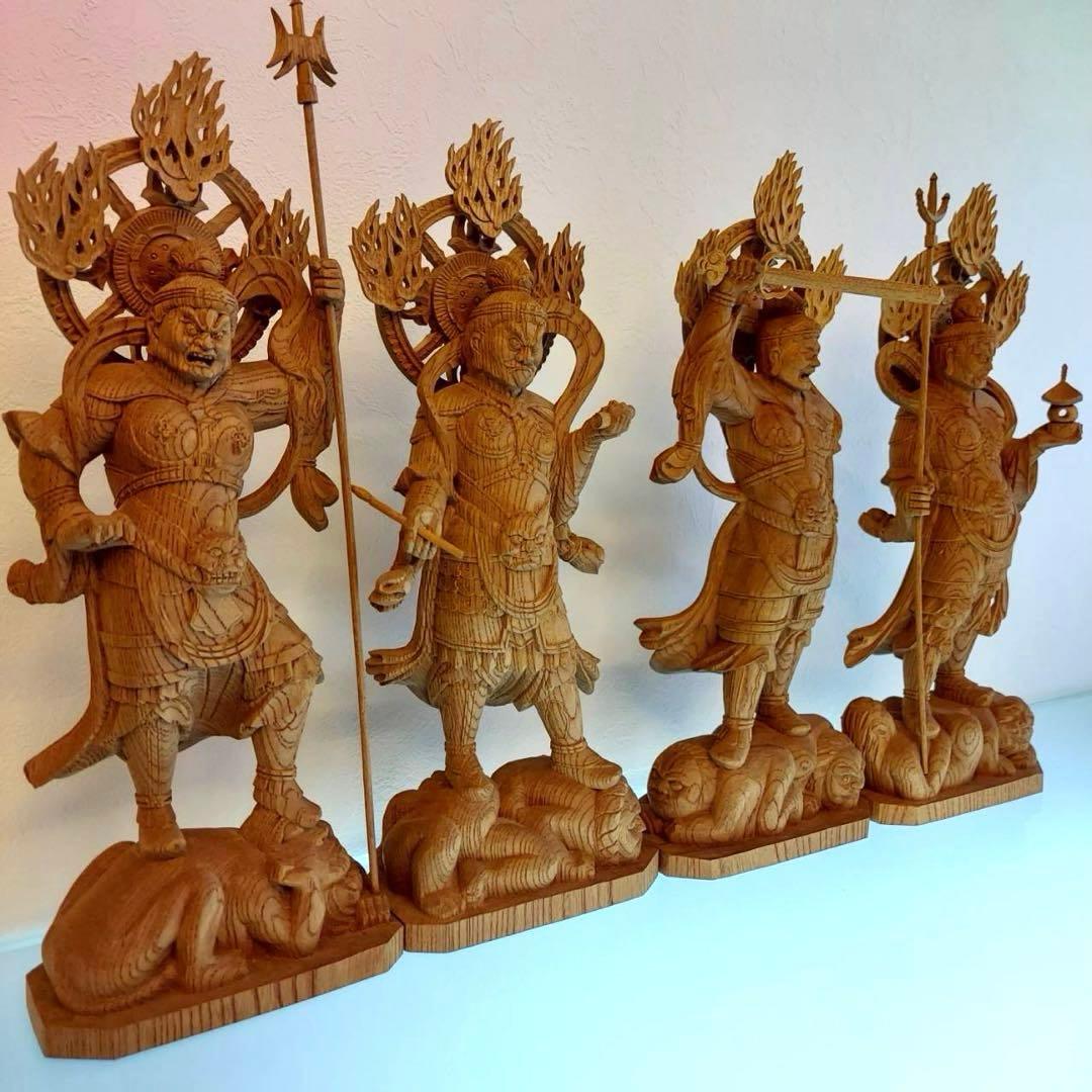 四天王　仏像　木彫　金剛　力士像　置物　4体合計横54cm×1体高さ34cm