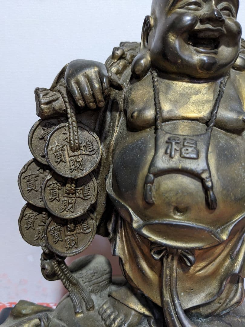 ⭐️中国銅器 仏像 布袋像 縁起置物 唐金 宣徳銅 桃 瓢箪 招運 銅製 骨董品