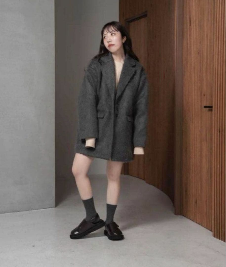 【新品未開封タグ付き】lawgy シャギーアクセントボタンジャケットコート