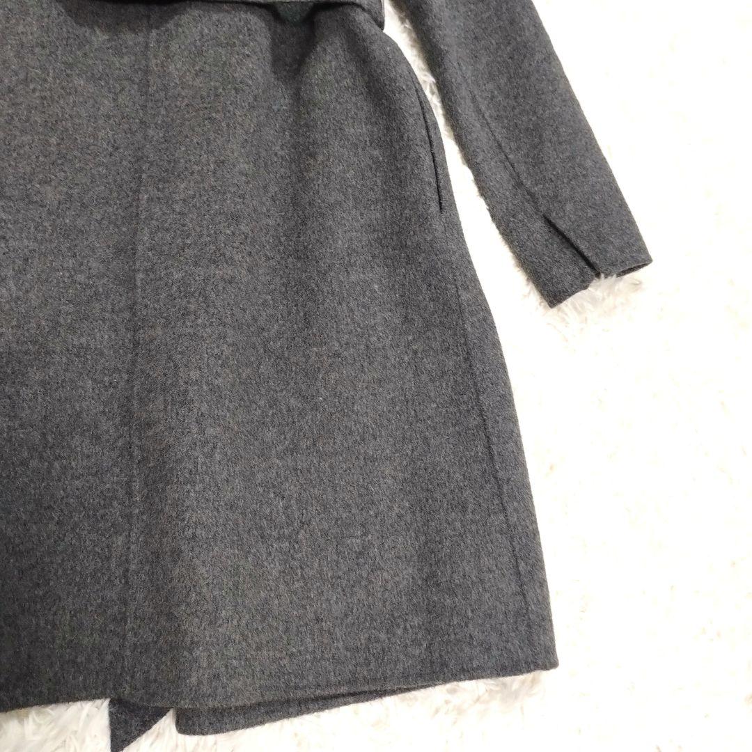 ★めぐ様★ 自由区 ビッグカラー ラップコート ベルト付き ウール グレーL