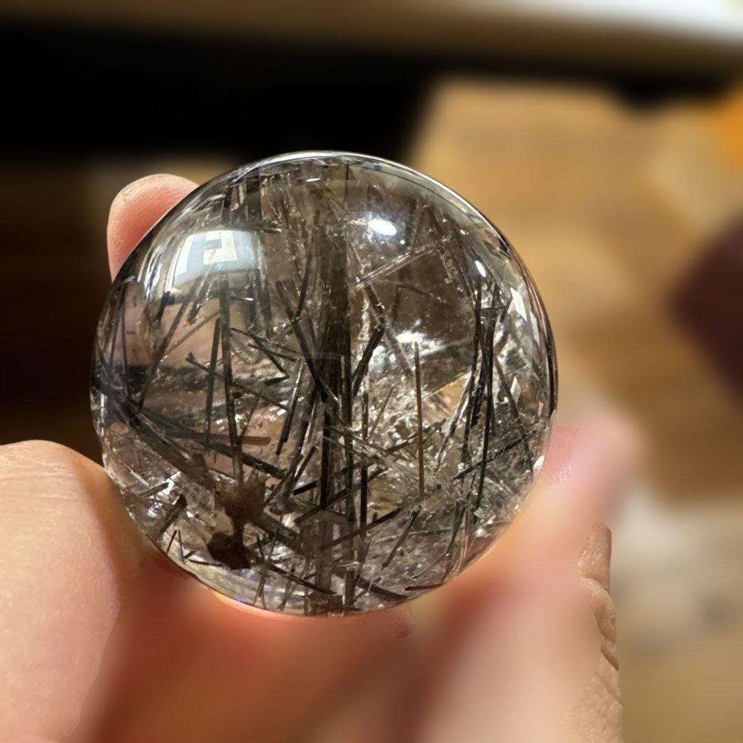 希少　高品質　ブラックルチルスフィア　透明度　水晶　丸玉　黒水晶