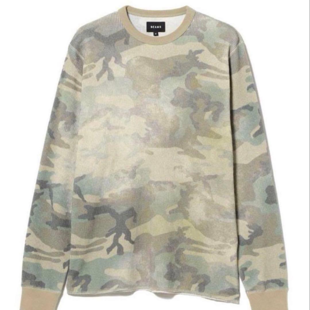 【即完】BEAMS プリント サーマル クルーネック M カモフラージュ