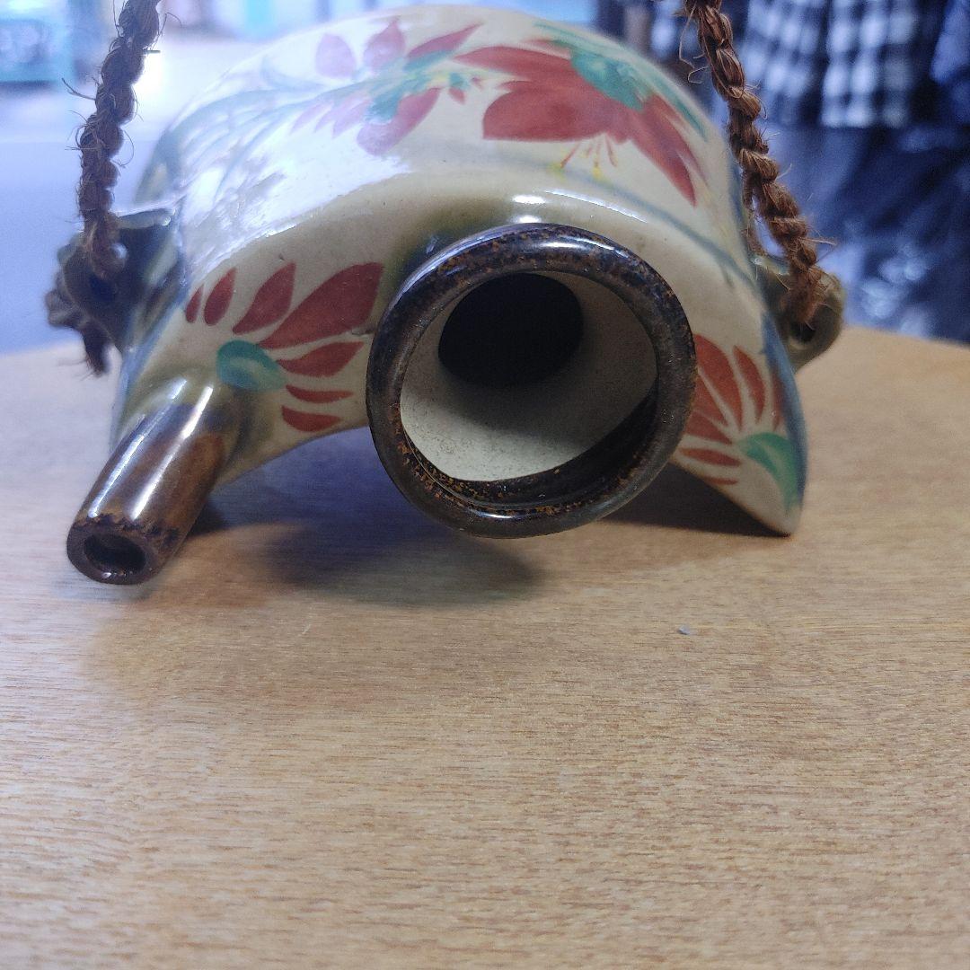 昭和ヴィンテージ　琉球焼　赤絵花紋酒瓶　徳利　泡瓶