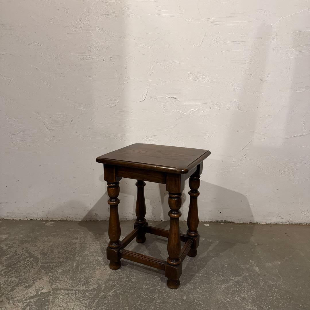 ヴィンテージ　木製サイドテーブル　花台　小