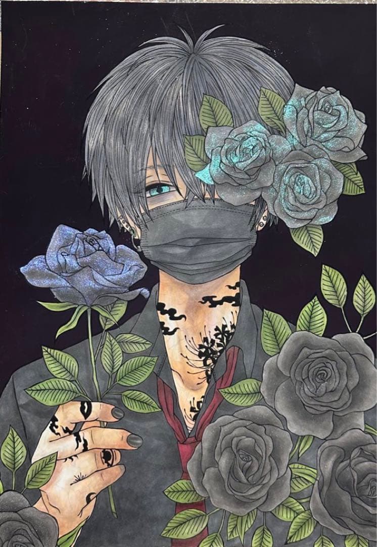 手描きイラスト オリジナルイラスト コピック コピックイラスト 花