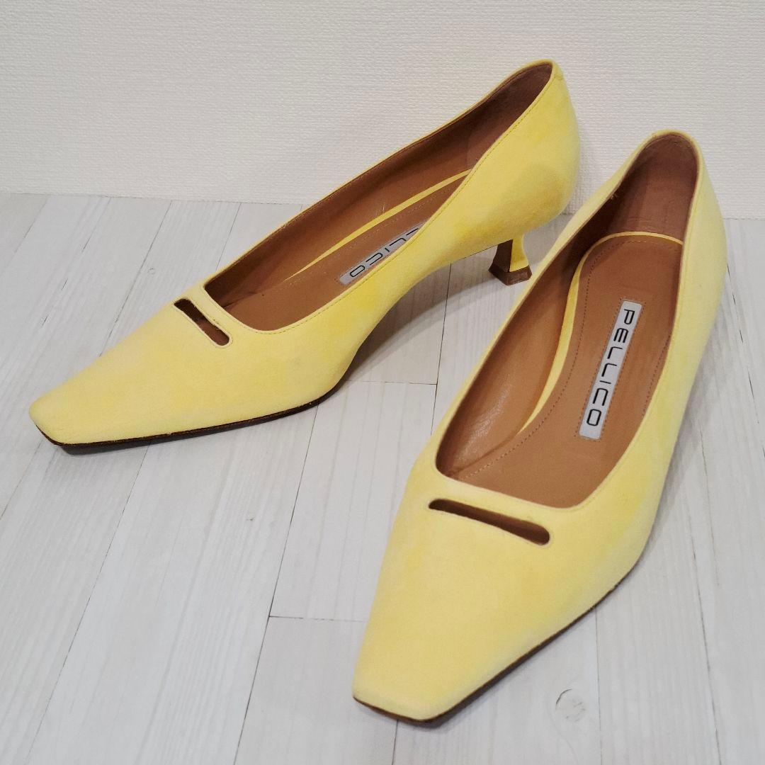 PELLICO ペリーコ スクエアトゥパンプス 25cm イエロー4cm美品