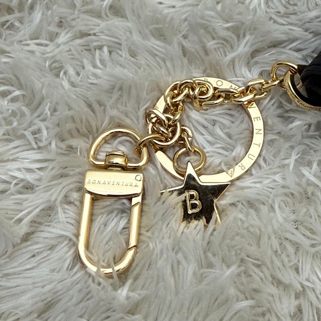 美品✨ボナベンチュラ バッグチャーム レザーブラック 黒 スター キーリング
