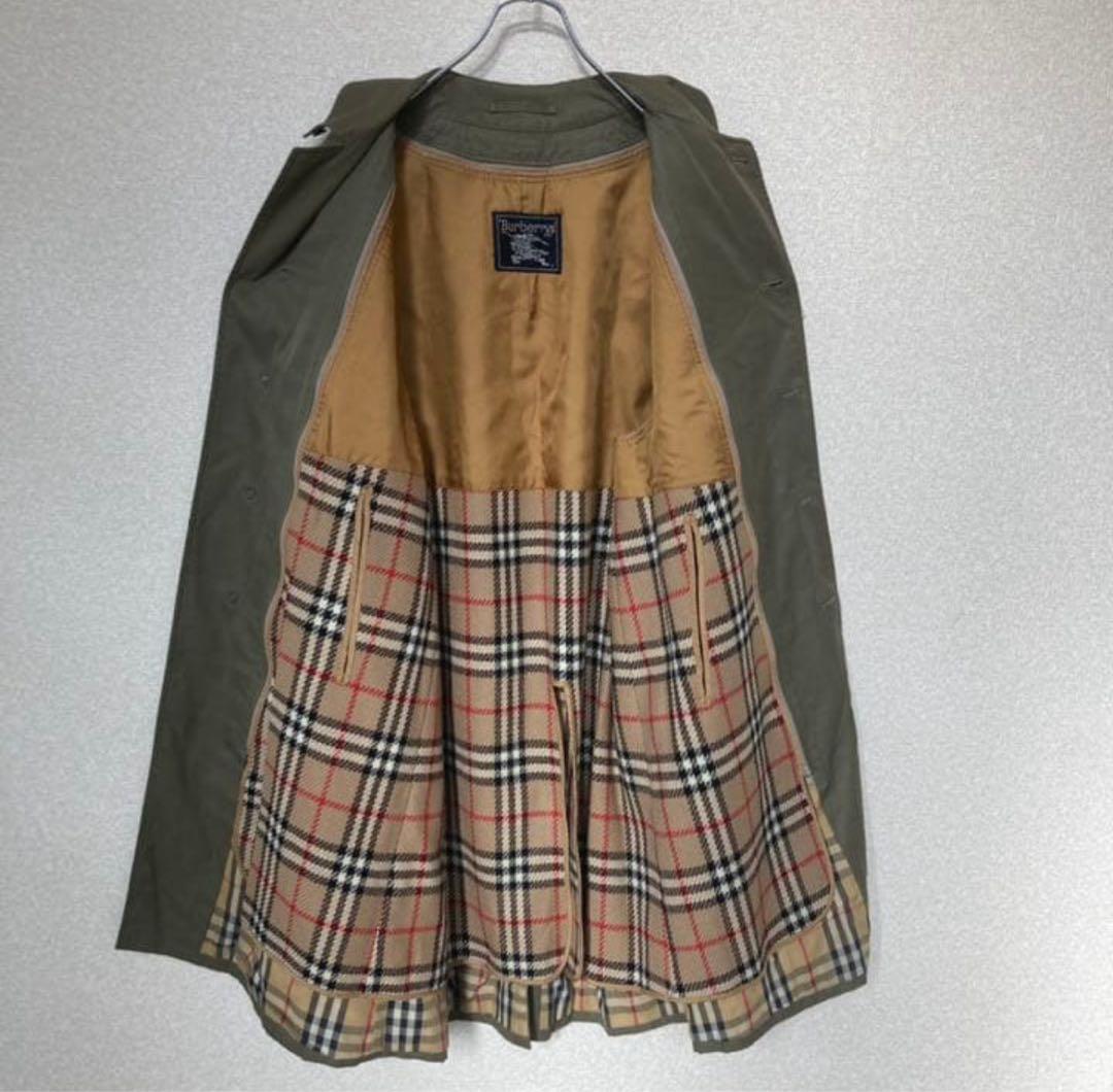 90's Burberry バーバリー　カーキ　ステンカラーコート　古着