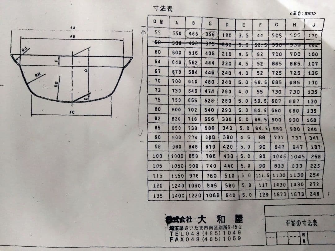 鋳鉄　平釜　５５