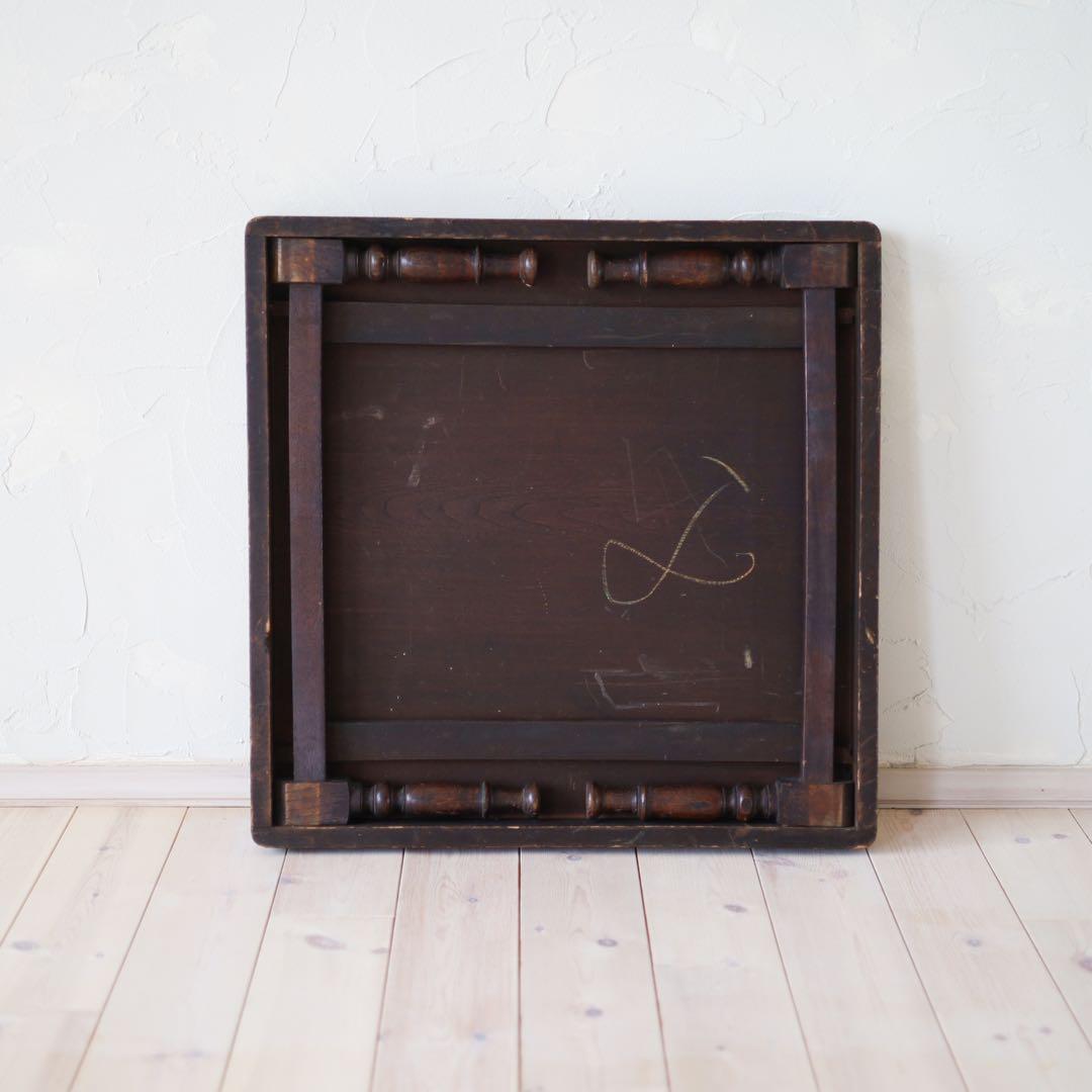 【アンティーク調】木製 正方形 折りたたみローテーブル（ダークブラウン）