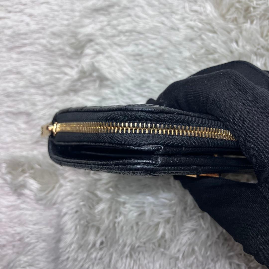 美品✨ サンローラン 二つ折り財布 カサンドラ キャビアスキンYSL Vステッチ