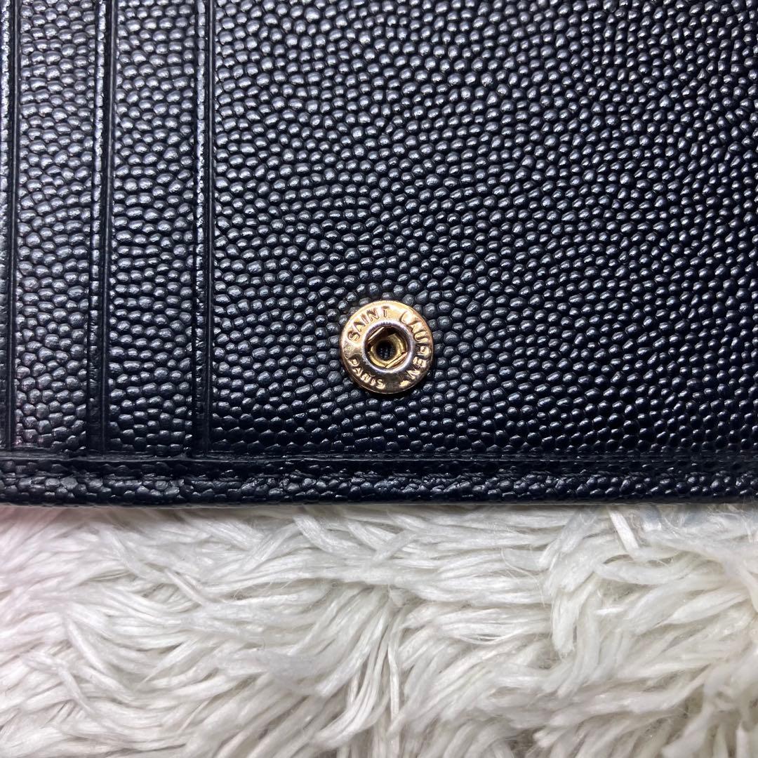 美品✨ サンローラン 二つ折り財布 カサンドラ キャビアスキンYSL Vステッチ