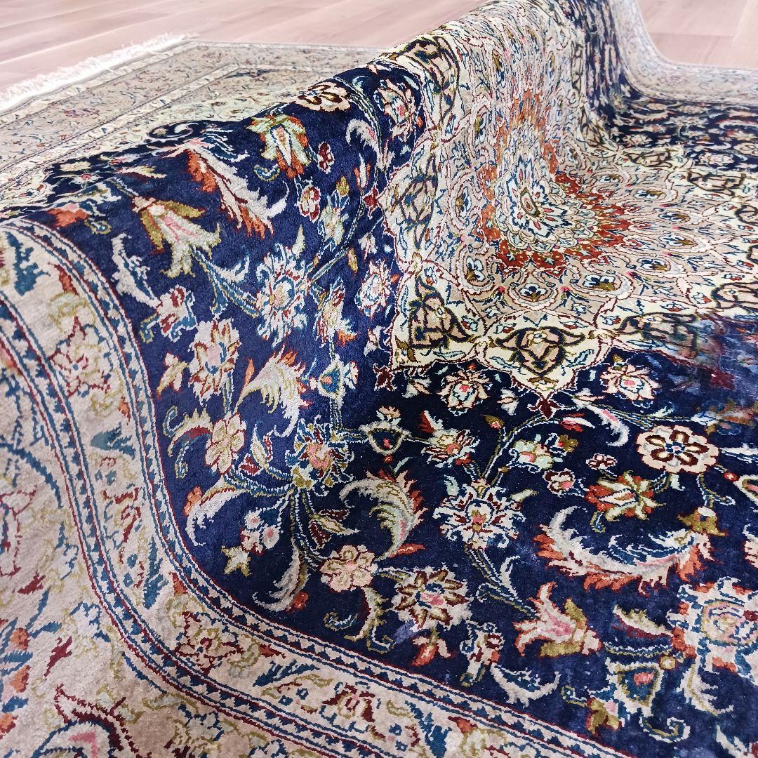 Y3254 高級ペルシャ絨毯 カシャーン シルク100% 工房サイン 手織り