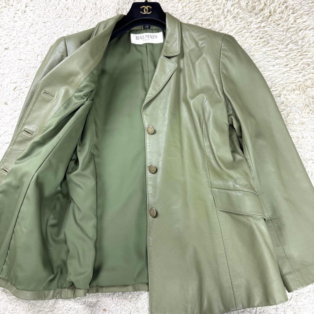 希少カラー★バルマン ラムレザー ジャケット グリーン ロゴボタン XL