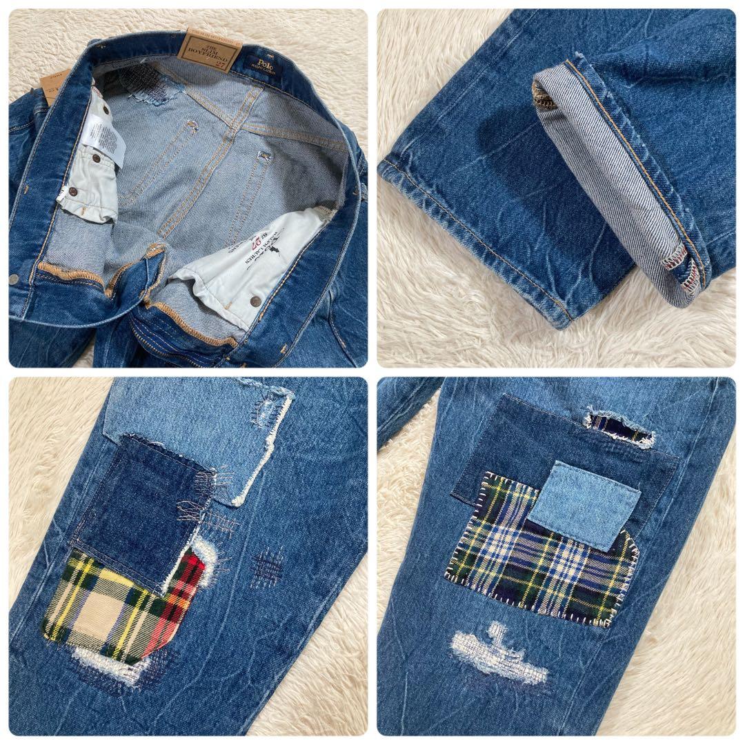 未使用品 ポロラルフローレン パッチワークデニム スリム テーパード ジーンズ