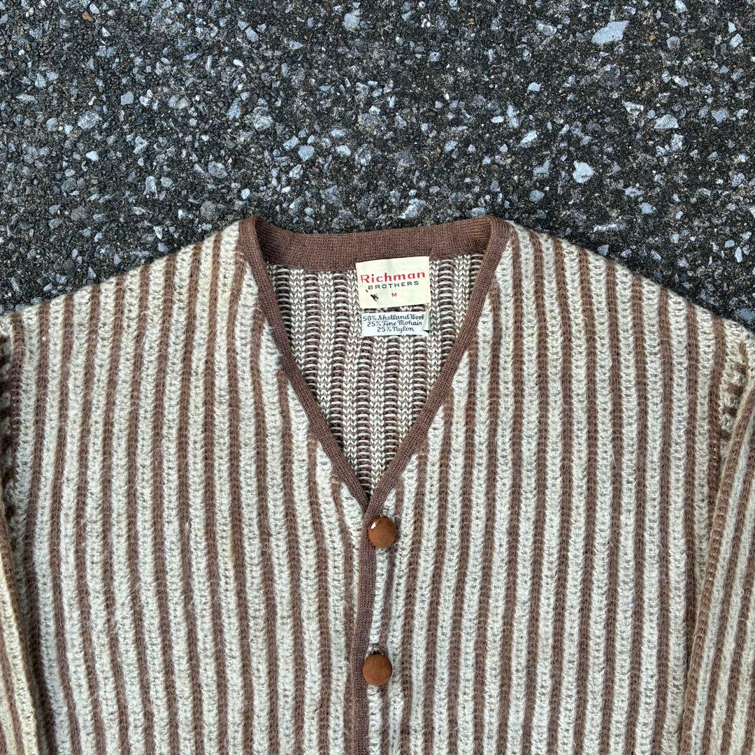 60年代 リッチマンブラザーズ ストライプ モヘア混 ウール カーディガン
