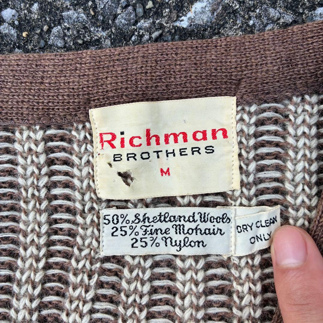 60年代 リッチマンブラザーズ ストライプ モヘア混 ウール カーディガン