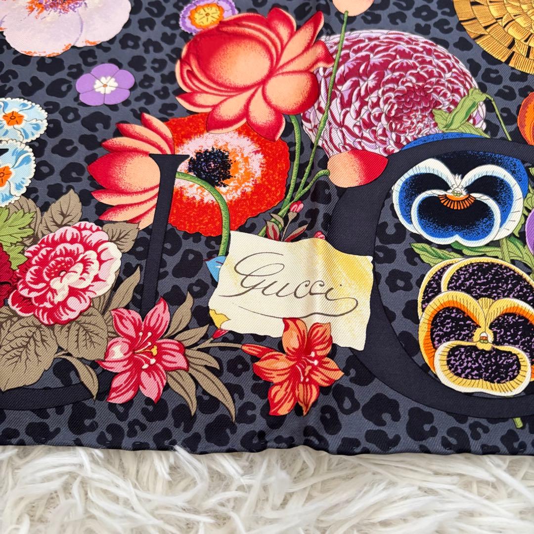 GUCCI グッチ シルク スカーフ フラワー 花柄 レオパード フローラル