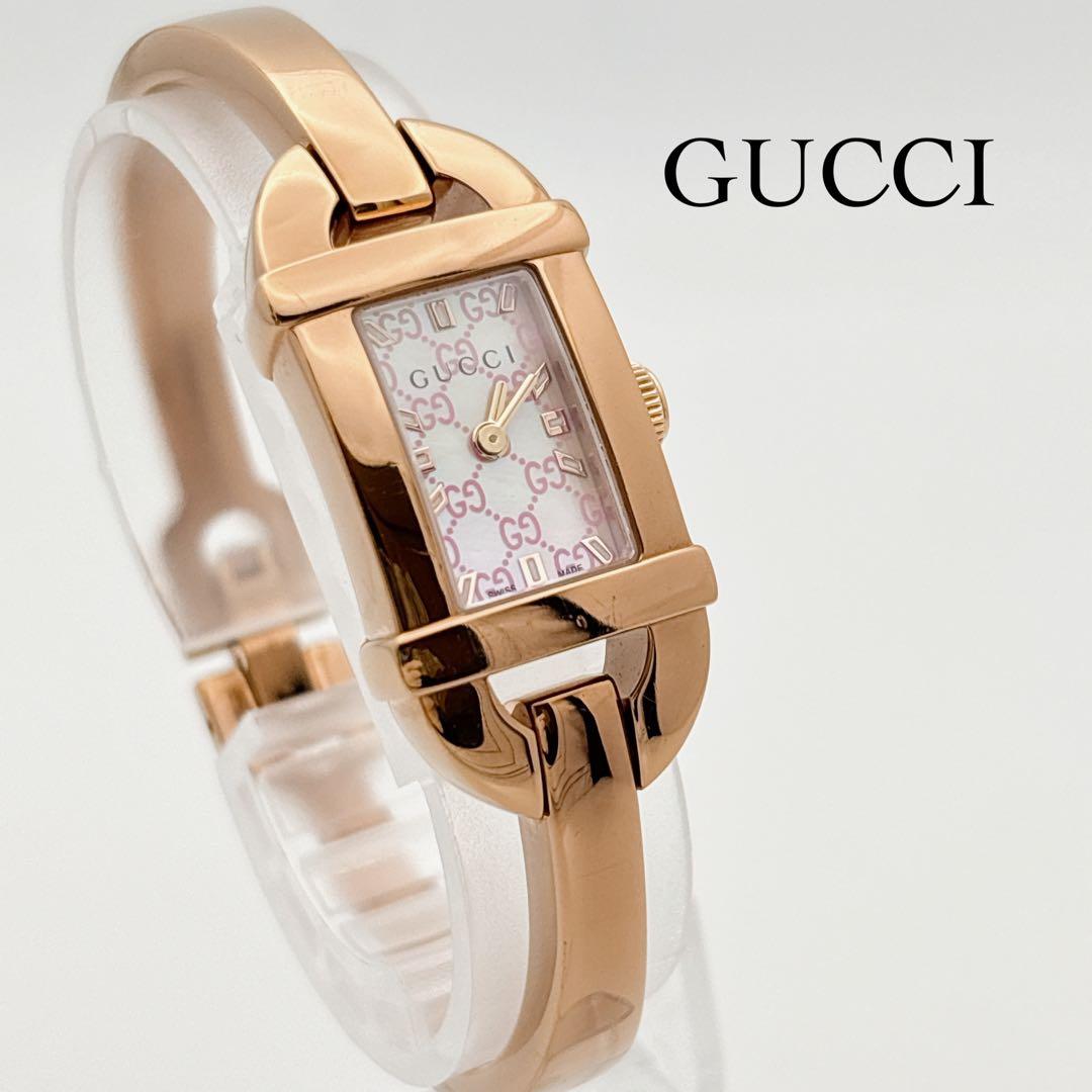 【人気・電池新品】GUCCI 6800L GG柄 ピンク シェル ピンクゴールド