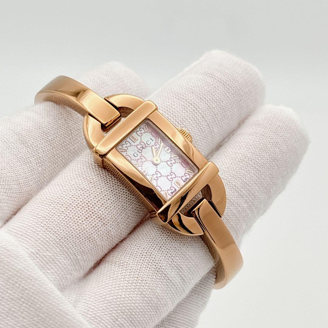 【人気・電池新品】GUCCI 6800L GG柄 ピンク シェル ピンクゴールド