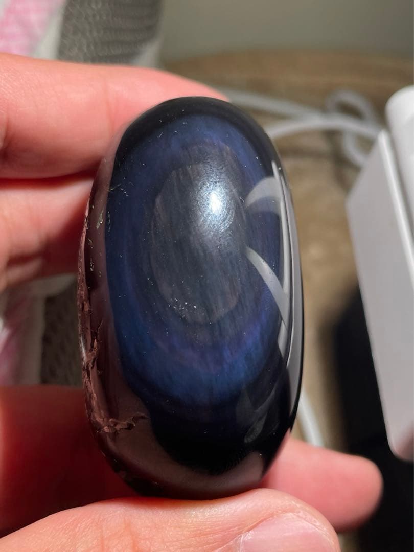 研磨品　十勝石玲瓏　ブルーパープルシラー　ほぼ全面磨き　レインボーオブシディアン